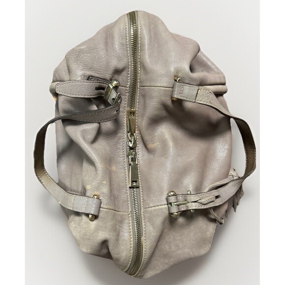 Cromia Purse Bag Hobo Beige Tassel Logo Strap Handles Goat Skin Italy - Picture 8 of 13